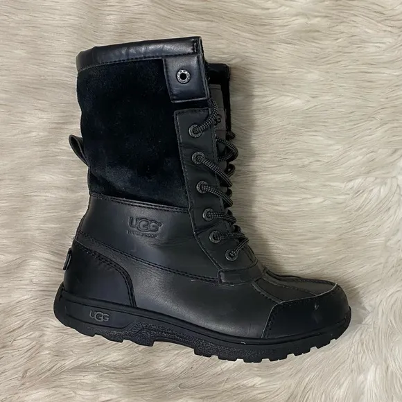 UGG Kids Butte II CWR Black Waterproof Wool Lined Lace Up Winter Snow Boots 4