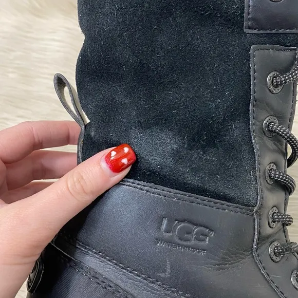 UGG Kids Butte II CWR Black Waterproof Wool Lined Lace Up Winter Snow Boots 4