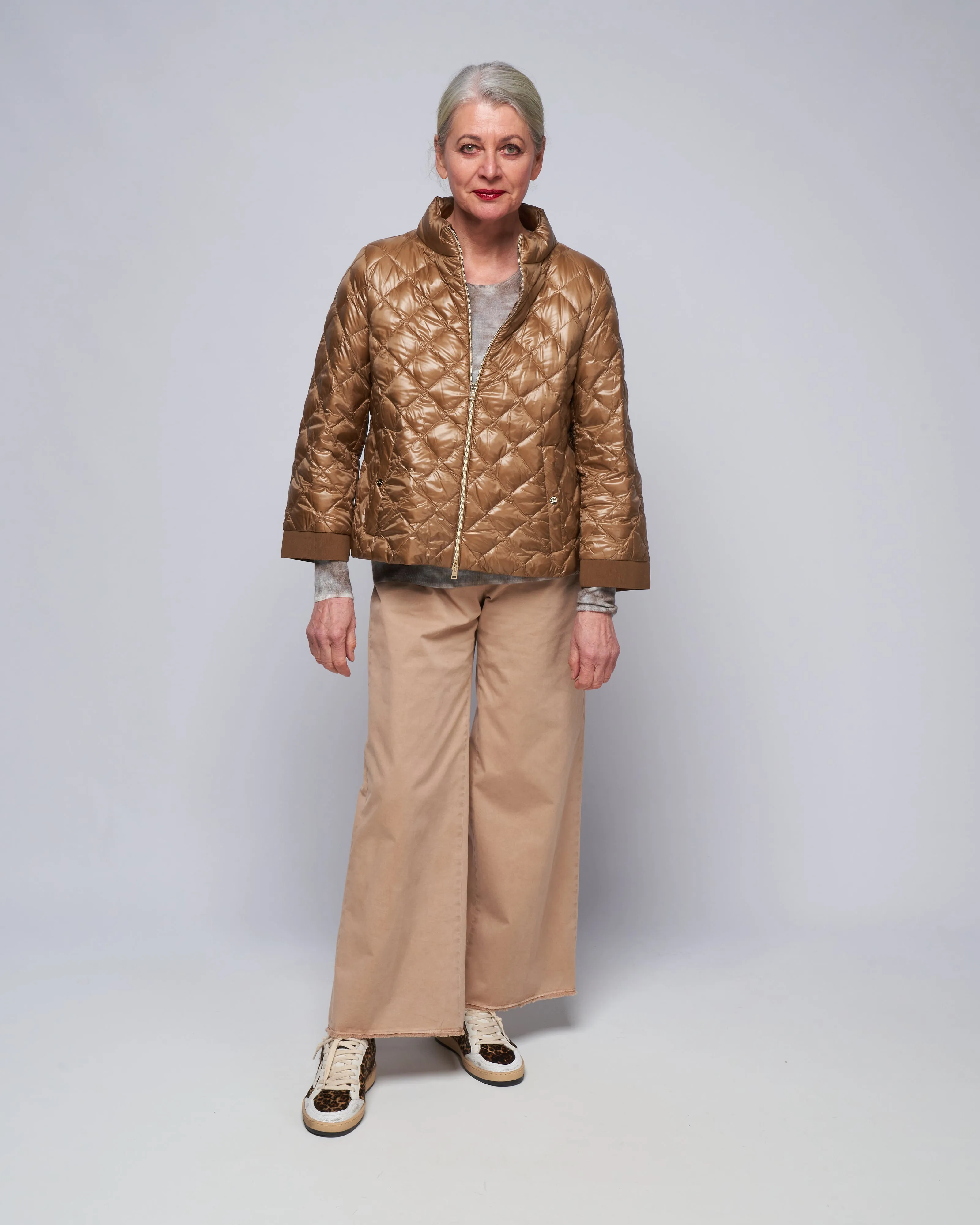 ultralight quilted a-line short jacket - bronze