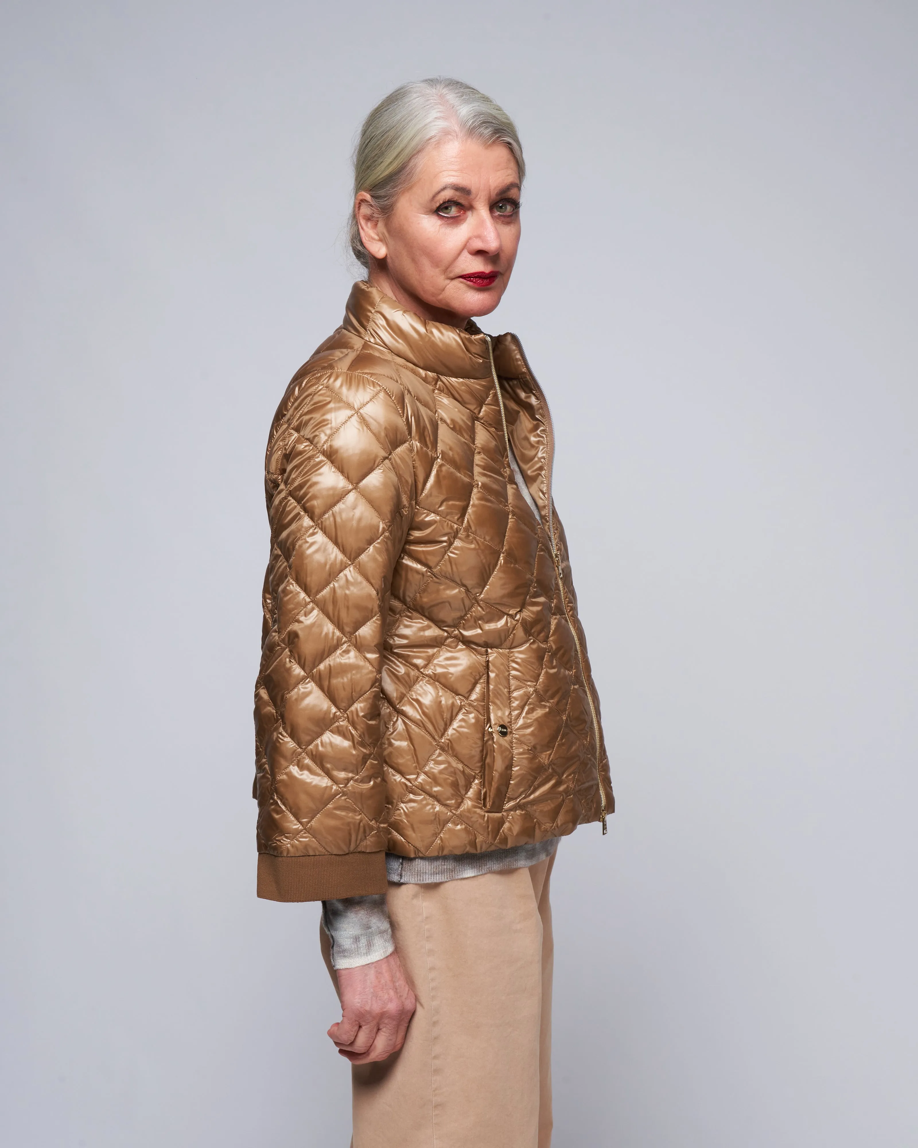 ultralight quilted a-line short jacket - bronze