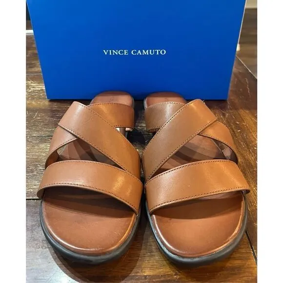 Vince Camuto Mens Brown Crisscross Upper Straps Goring Padded Waely Sandals