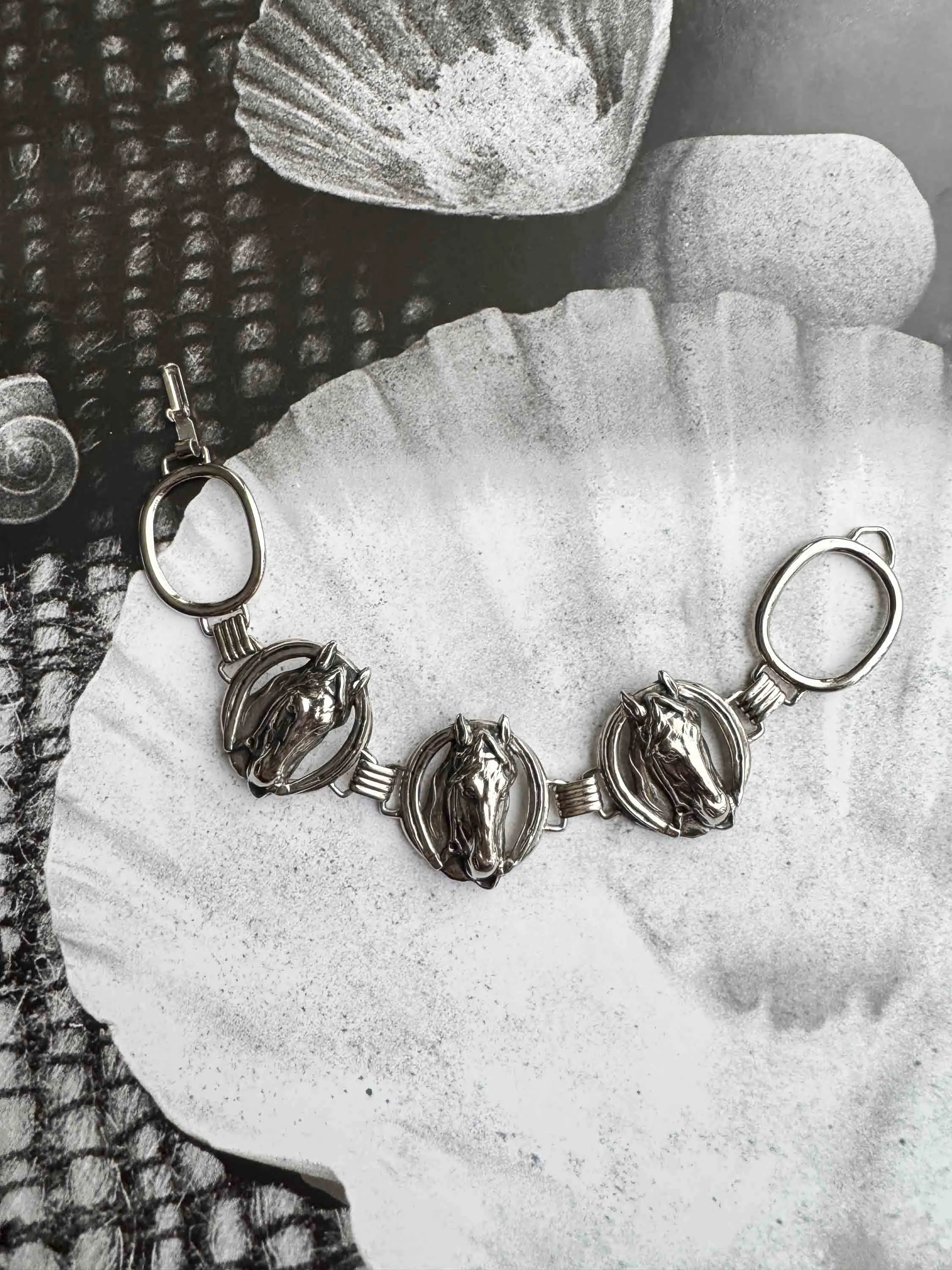 Vintage Silver Horsehead Western Bracelet