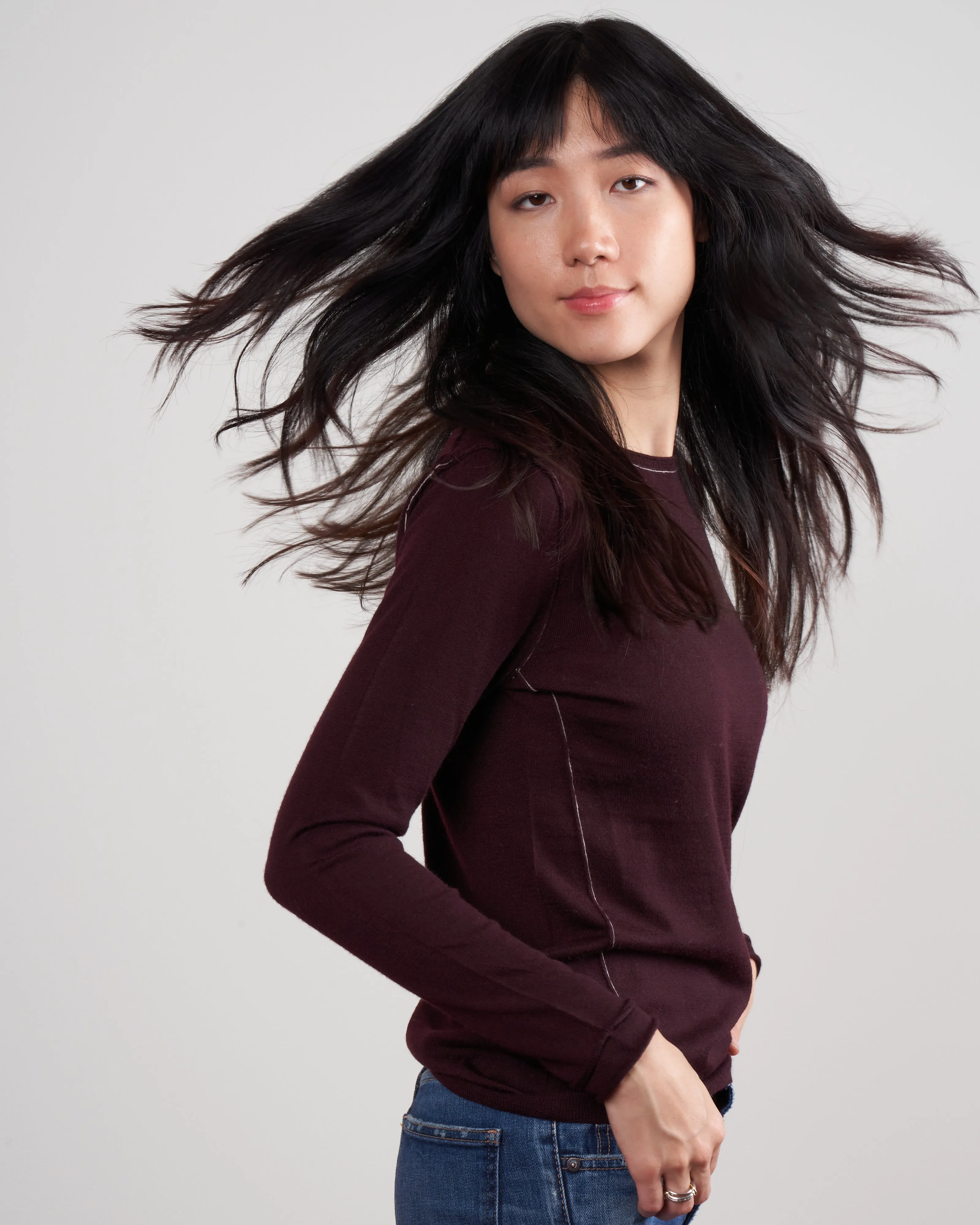 worsted cashmere long sleeve baby tee - currant