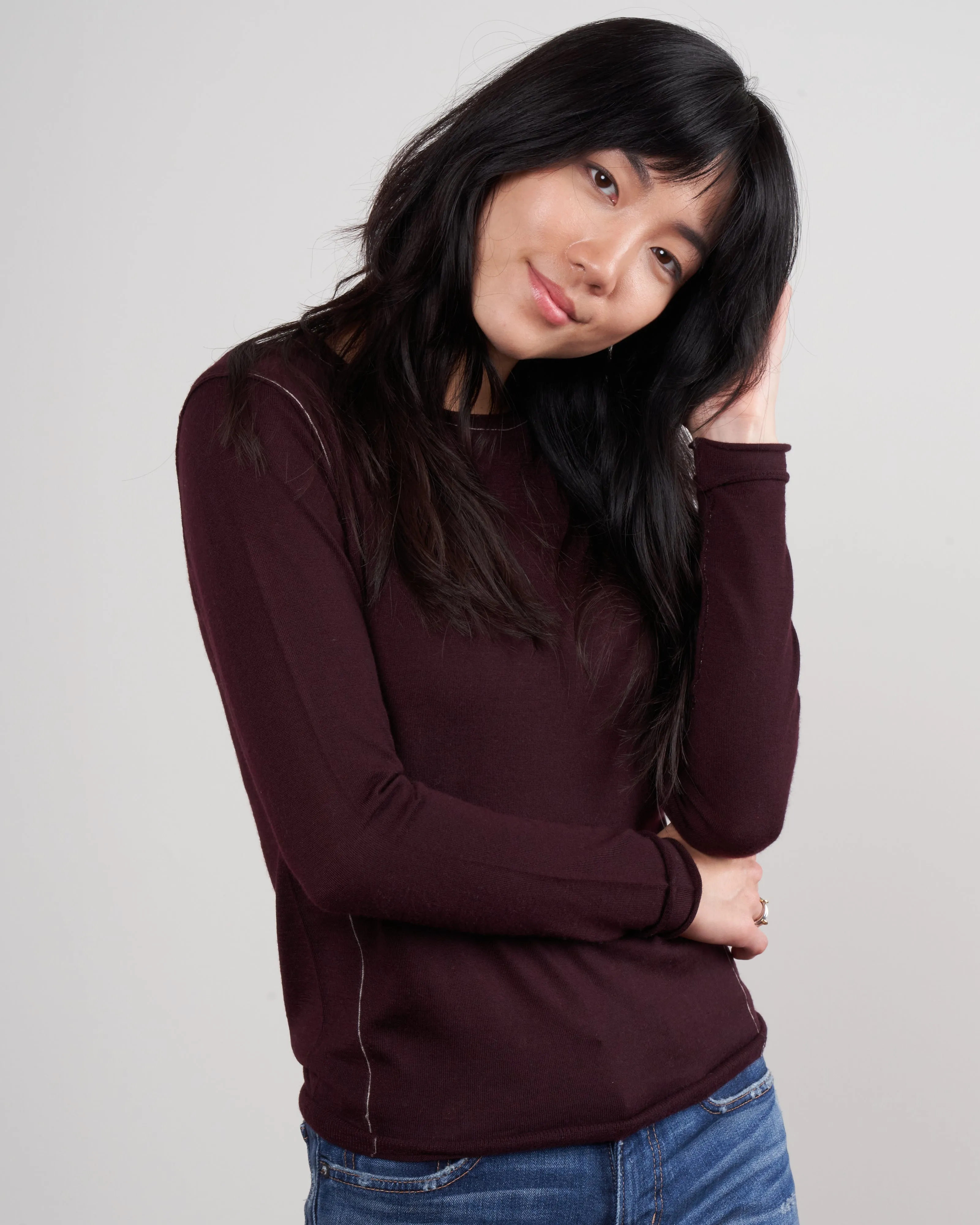 worsted cashmere long sleeve baby tee - currant