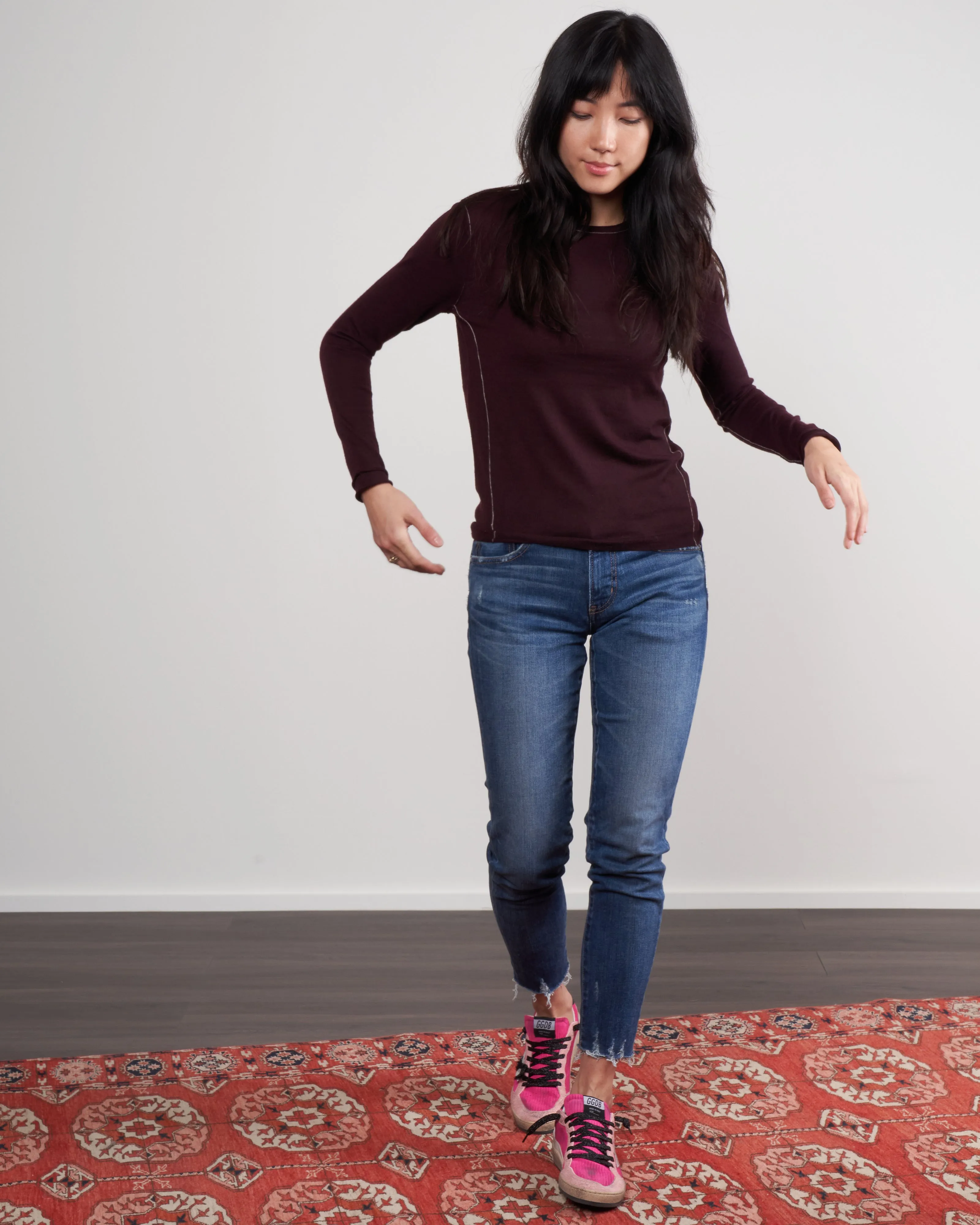 worsted cashmere long sleeve baby tee - currant
