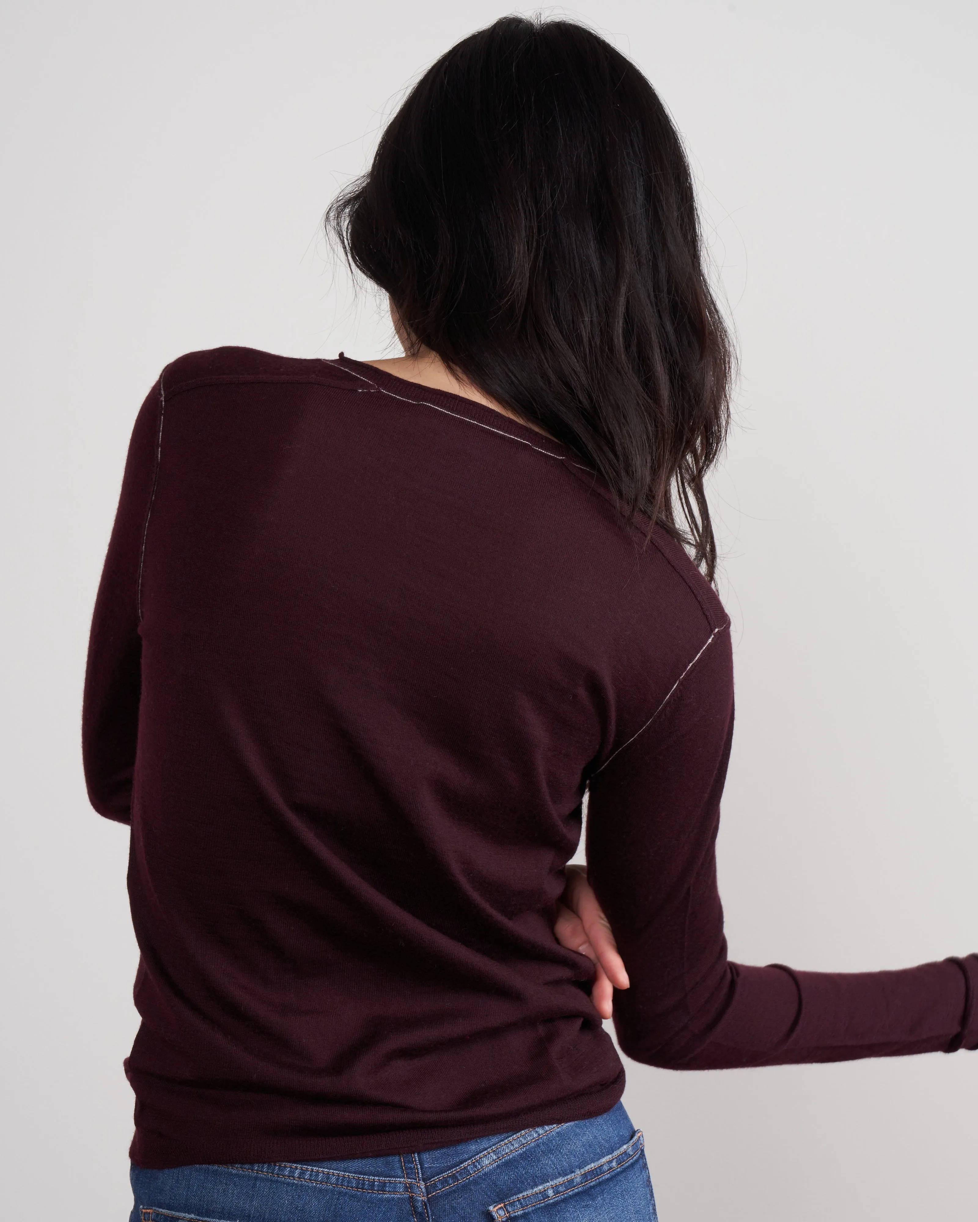 worsted cashmere long sleeve baby tee - currant