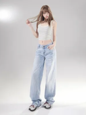 Y2K Low Rise Jeans Women | Light Wash Straight Leg Denim Pants Vintage Streetwear