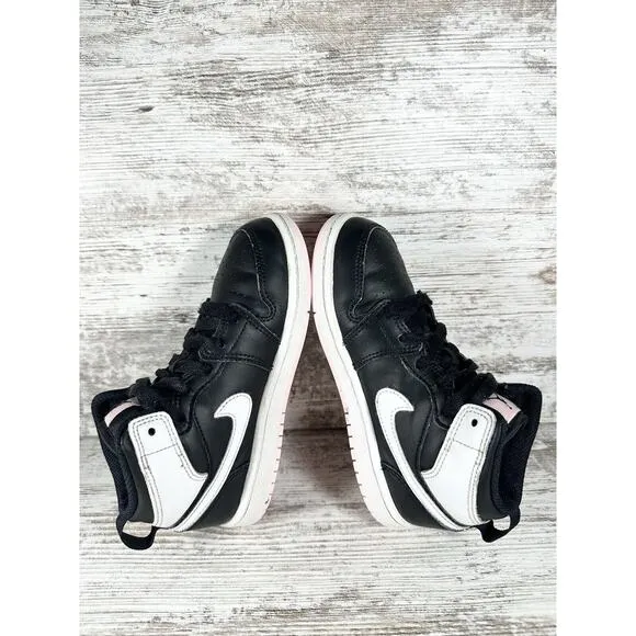 Youth Nike Air Jordan 1 Mid 'Black Arctic Punch' Black Leather Sneakers Sz 13C