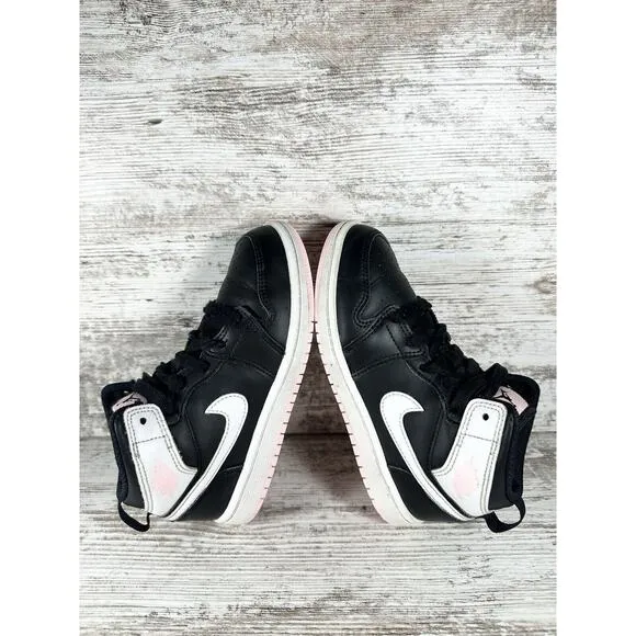 Youth Nike Air Jordan 1 Mid 'Black Arctic Punch' Black Leather Sneakers Sz 13C